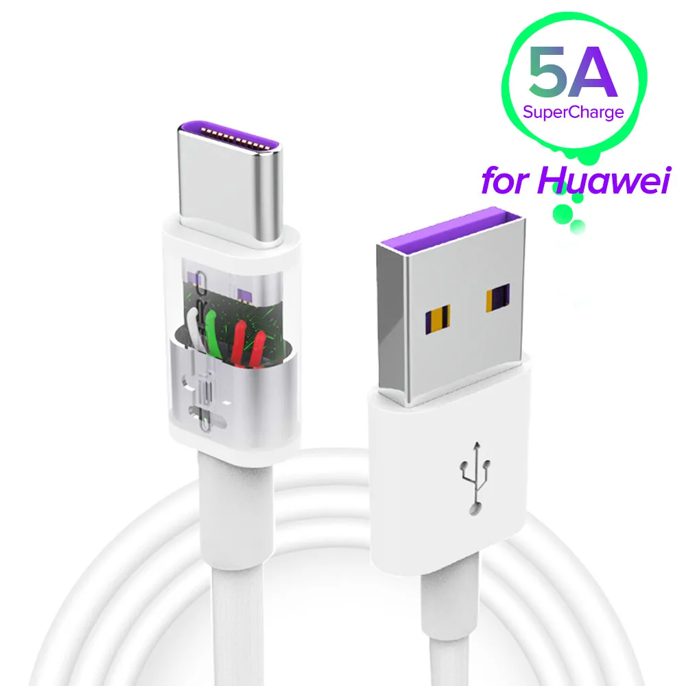 USB кабель 0 5 2 м 3 C 5A Type для Huawei Mate 30 20 10 P10 P20 P30 Pro быстрое зарядное устройство Nova