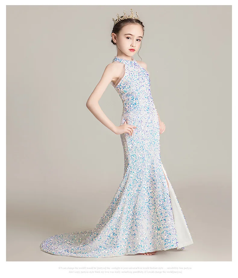 Sexy Sequins Stitching Evening Dress Mermaid Catwalk Princess Dress For Girls Kids Clothes Birthday Party Dress Vestidos long skirt top design for baby girl