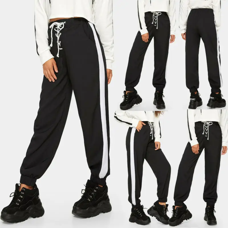 Pantalones casuales de verano a la moda para mujer con rayas laterales  lisos sueltos Casual Harem Hip Hop pantalones para correr gimnasio danza  deportes holgado pantalón|Pantalones y pantalones capri| - AliExpress