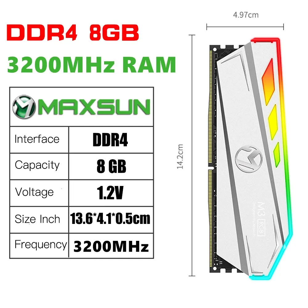 Newest MAXSUN RGB Lighting RAM ddr4 8GB 3200MHz