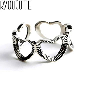 

New Silver 925 Large Heart Rings for Women Lady Punk Vintage Open Antique Rings Statement Sterling Silver Jewelry Anillos