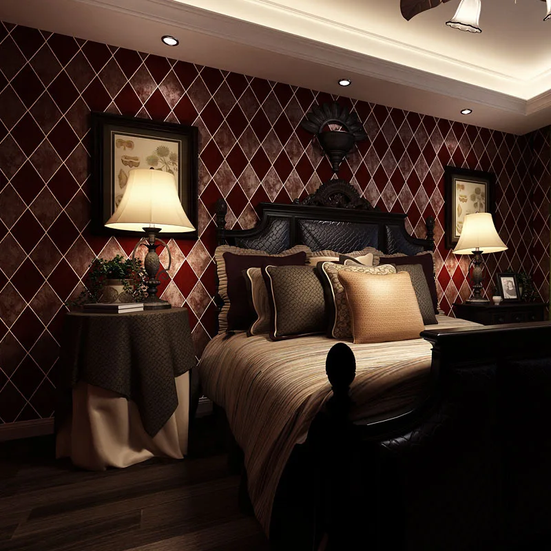 

American-Style Village Retro Wallpaper Nostalgic Non-woven Wallpaper Vintage Cool Living Room Bedroom TV Wall Rhombus Plaid