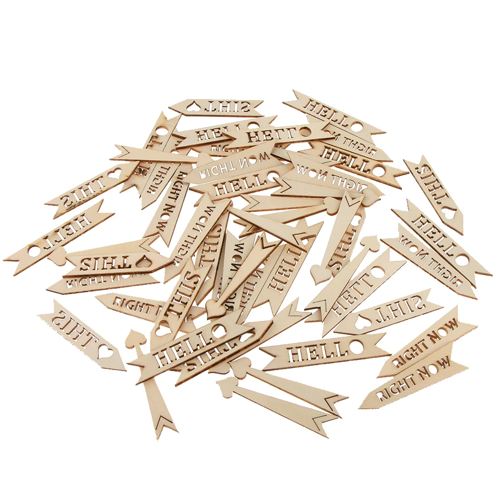 50 Pieces Assorted Wooden Arrow Sign Shapes Cutouts Craft Embellishment Gift Tag Wood Ornament for Wedding Christmas Home DIY