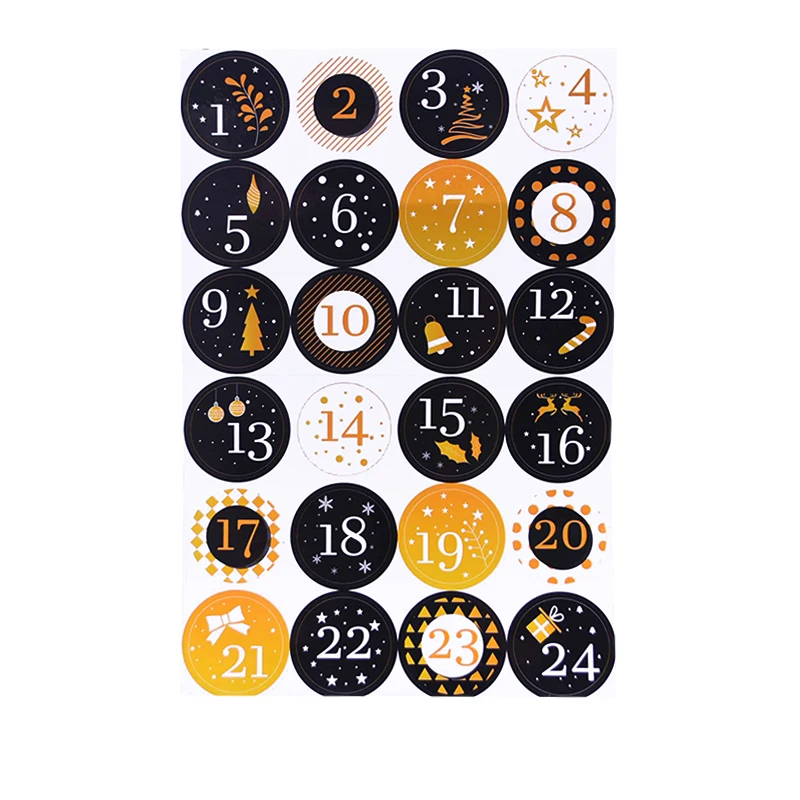 Merry Christmas Advent Calendar Number Paper Stickers 24Pcs 4.5cm DIY Scrapbooking Round Christmas Gift Sticker Label Xmas Decor,christmas advent calendar,christmas paper stickers