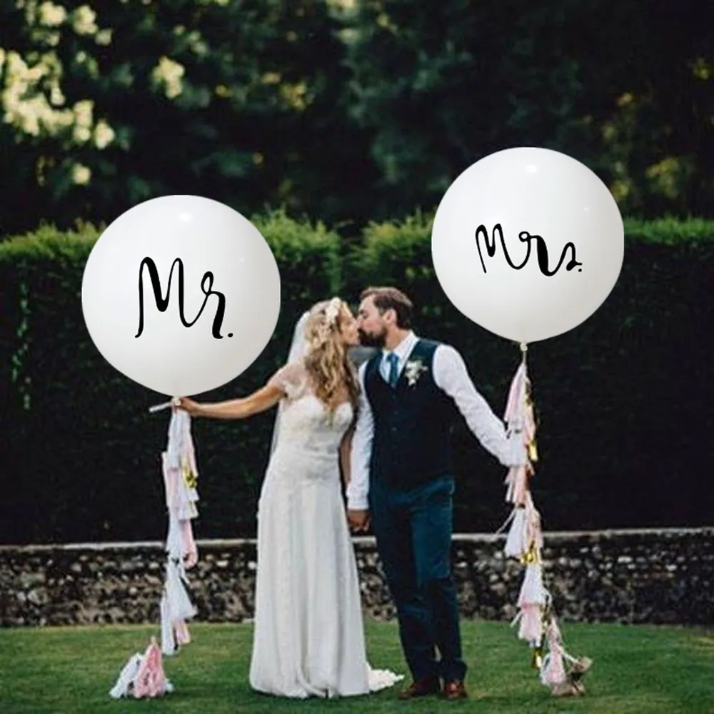 Латексные воздушные шары 2 шт./лот 36 дюймов с круглым белым принтом Mr & Mrs для