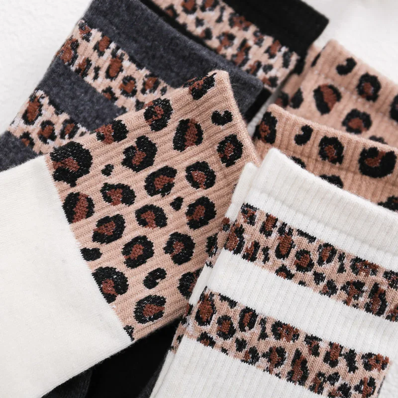 

Hot Retro Leopard Print Cotton Blends Women Socks Fashion High Street Popular Stripe Leopard Socks Spring Summer Cool Cozy Socks