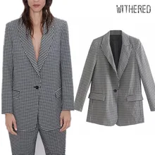 Увядший английский стиль офисной леди плед оверсайз-блейзер feminino Женский блейзер mujer женские блейзеры и куртки