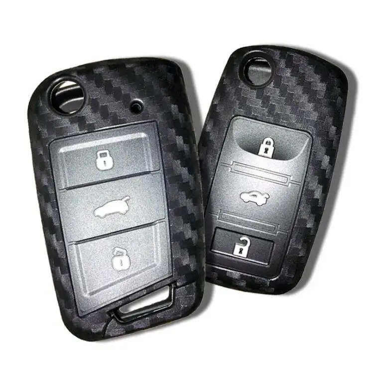 

QSUPOKEY 1PCS Carbon Fiber Pattern Silicone Car Key Case For Volkswagen Vw Jetta Golf Passat Beetle Skoda Seat Polo B5