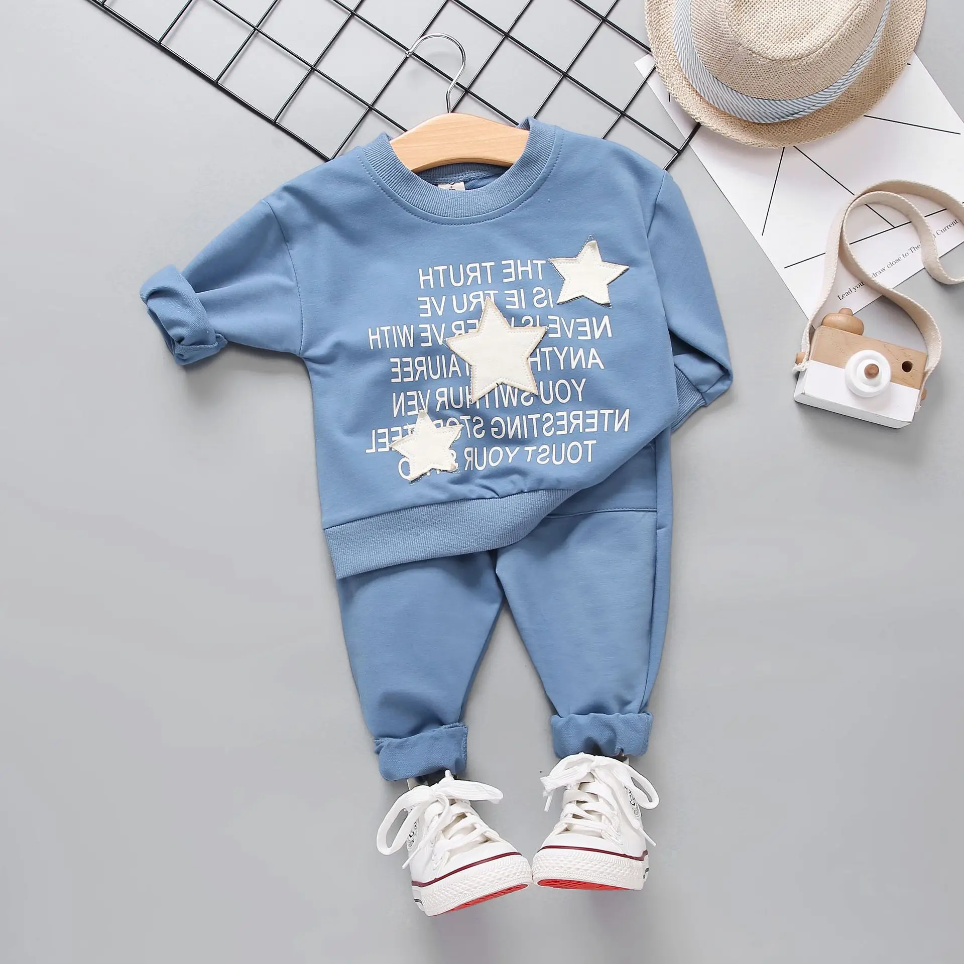 

Childrenswear 2019 Autumn Clothing Fashion Star Hoodie Fashion Korean-style Children Baby Five-pointed Star Two-Piece Set