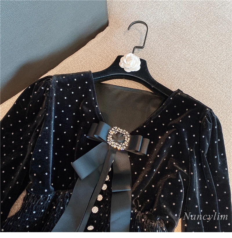 Winter Velour Blouse Women New Elegant Bow V-neck