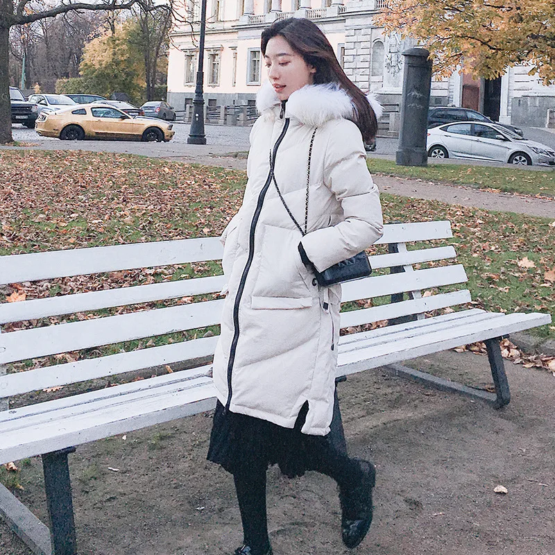 

Cotton-padded Clothes/Cotton Coat Hooded Zipper 2018 Winter Long Sleeve Mid-length Fashion Convention with Model Fur Collar