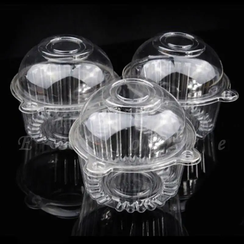 50/100X Clear Plastic Mini Cupcake Boxes Cake Packing Boxes Muffin Pod Dome Box 
