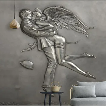 

Milofei manufacturers custom 3D stereo embossed hugs couple angel background wallpaper mural