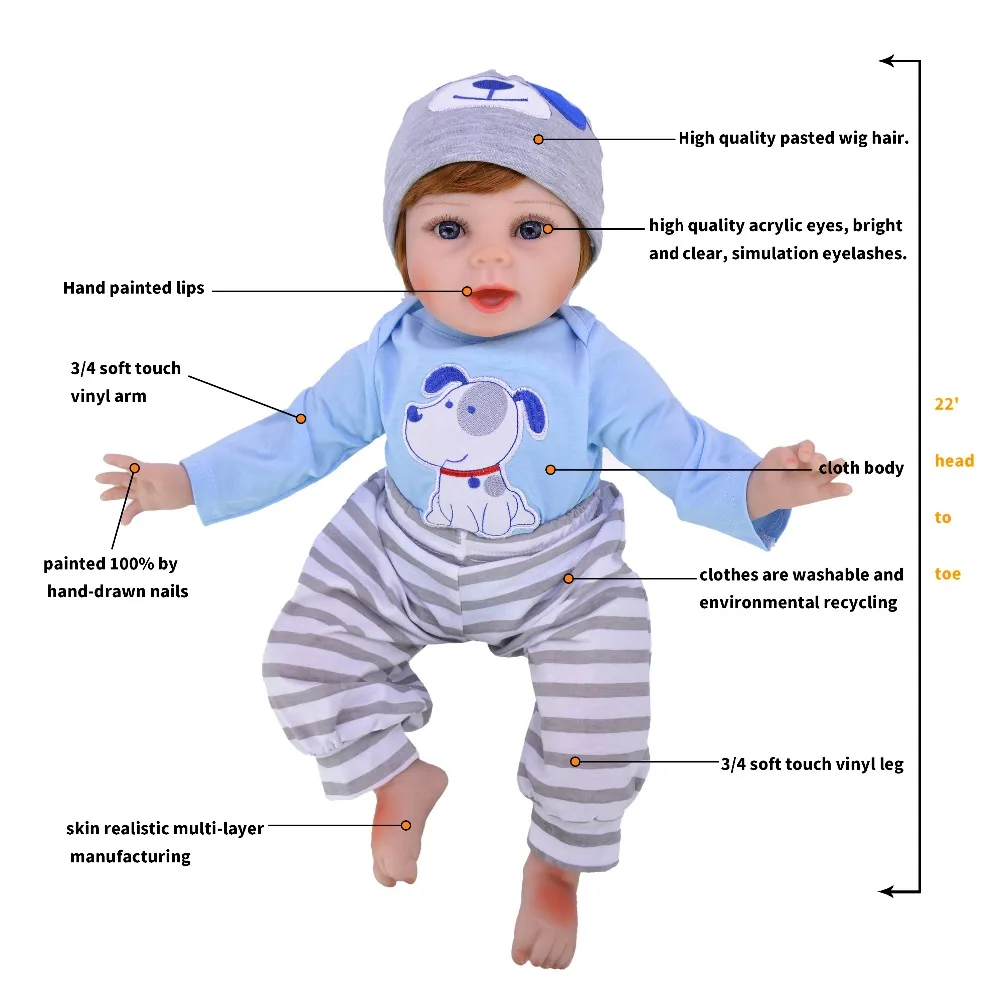 Realista boneca reborn baby boy куклы для младенцев 22 дюйма 55 см мягкие силиконовые виниловые куклы reborn baby doll подарок