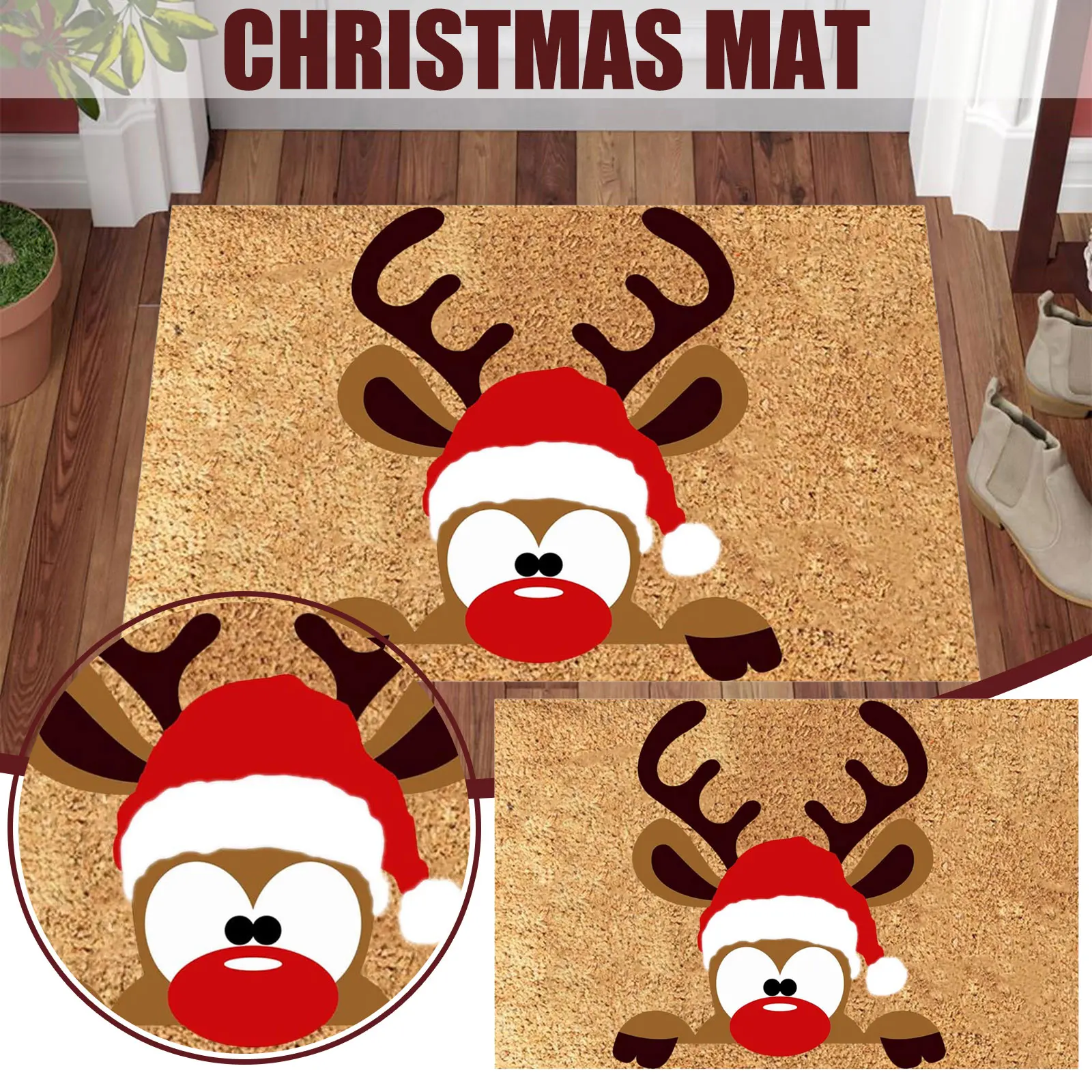 Merry Christmas Theme Doormat Kitchen Mat Xmas Bedroom Entrance Doormat Living Room Carpet Bathroom Non-Slip Entrance Rug 4