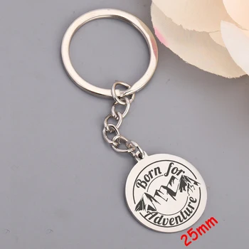 

Born For Adventure Dangle Round Keychain Stick Figure Mountains For Adventure Lovers Gift Trendy Accessories Tag