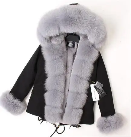 Женская зимняя куртка с натуральным лисьим меховым воротником, пальто с искусственным мехом, Женская куртка, женская модная парка - Цвет: 4