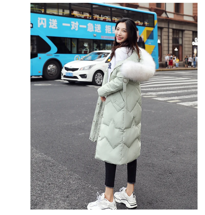 Dongdaemun, большой меховой воротник, пуховик, женский, средней длины,, стиль,, корейский стиль, модный, приталенный, для похудения, Coa