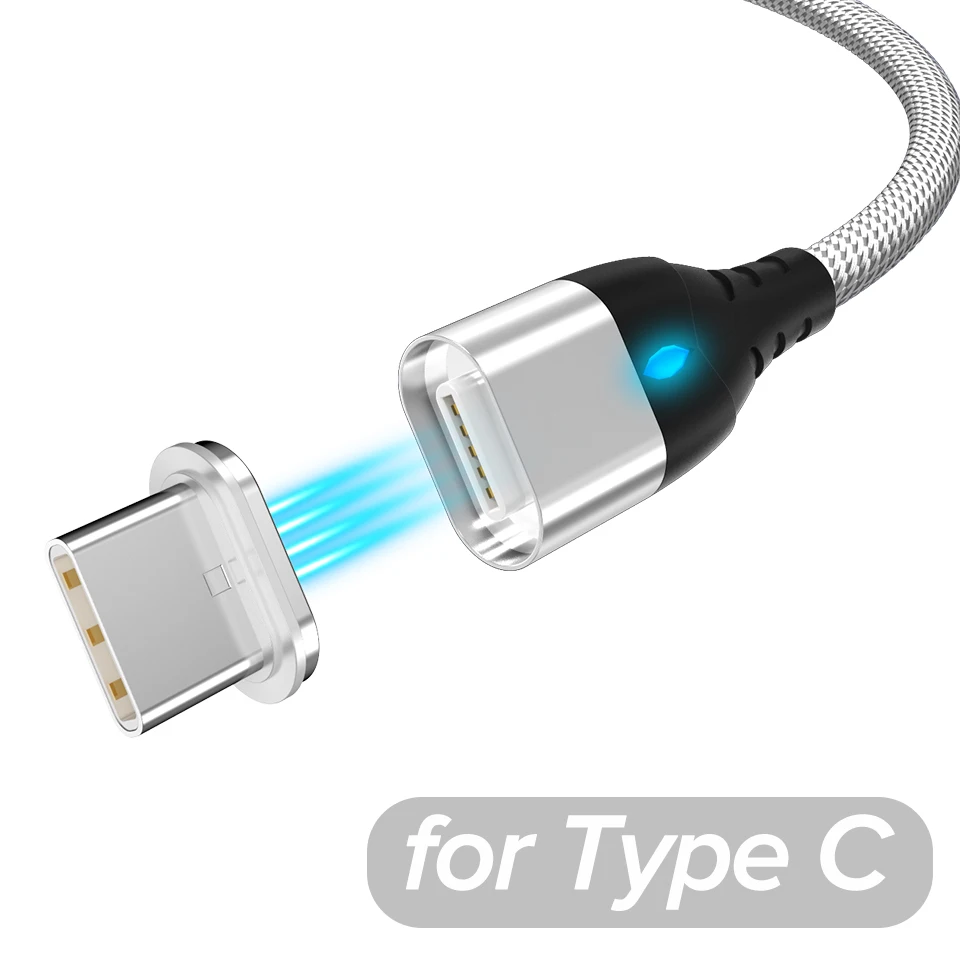 Кабель usb type-C 1 м 2 м нейлоновый Магнитный микро-провод 3 а кабель для быстрой зарядки type-C для мобильного телефона samsung Xiaomi huawei Kable - Цвет: Type C Silver