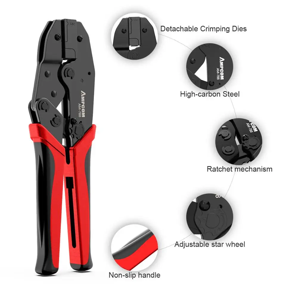 Ampcom um Passo Rj45 Ratcheting Crimper Ferramenta de Rede para Cat6a Cat7 Blindado Conector com Peças Substituíveis Friso Dados Ferramentas de rede - Imagem 2