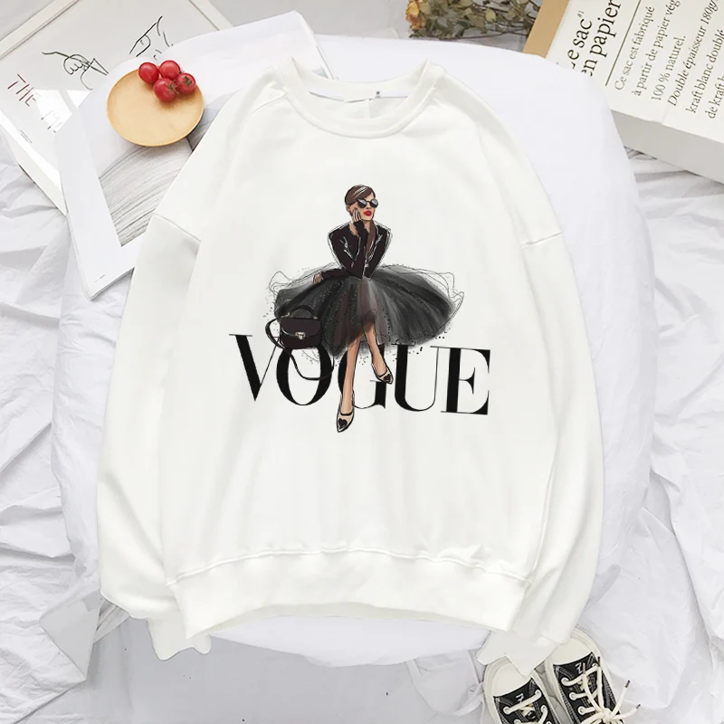 

VOGUE Printing Fashion Women's Plus Velvet Fashionable Long Sleeve Casual Tops Casual New Winter Kawaii Sweatshirt girl Clothing