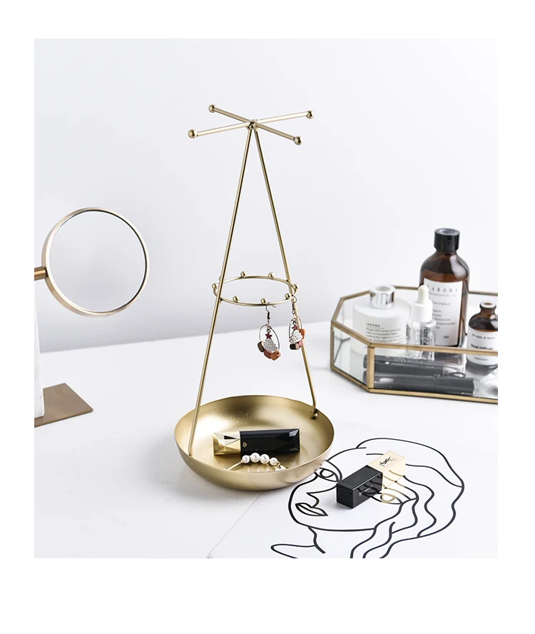 Скандинавское креативное металлическое Золотое зеркало для глаз, Настольная стойка для хранения ювелирных изделий, геометрическое Современное украшение для дома, стол