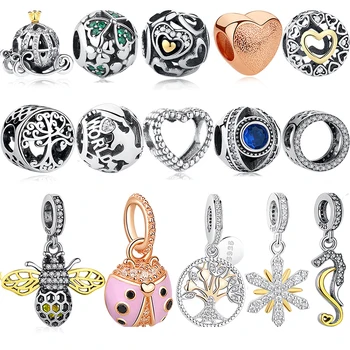 

Genuine 925 Sterling Silver Charm Bead Ladybug Bee Crown Heart Charms Fit Original Pandora Bracelet Necklace DIY Jewelry Making