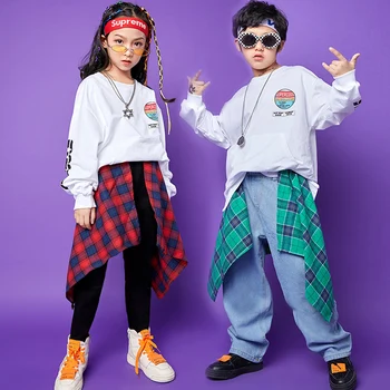 

Jazz Dance Costumes Kids Printing Hip Hop Street Dance Practice Dancing Wear Long Sleeve Performance Clothing Rave Outfit DC2919