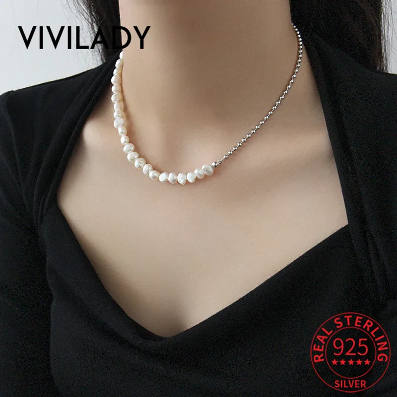 VIVIADY, корейский дизайн, натуральный жемчуг в стиле барокко, 925 пробы, серебро, Круглый бисер, женское колье, Европейское женское ювелирное изделие для вечеринки