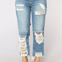 Женские повседневные Прямые Джинсы бойфренда с высокой талией, джинсовые штаны с карманами, свободные рваные джинсовые брюки