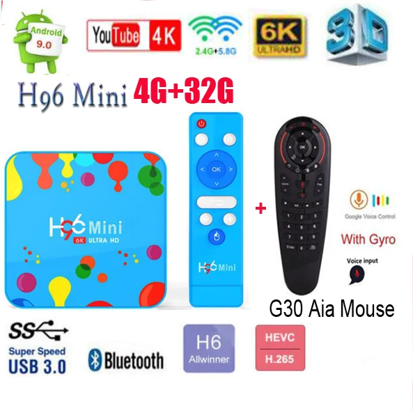 H96 мини H6 Android 9,0 4k Приставка Смарт ТВ приставка 2,4G/5G двойной Wifi HDMI 2,0 4 Гб ram 32 Гб 128 ГБ EMMC YouTube медиаплеер - Цвет: 4G 32G G30