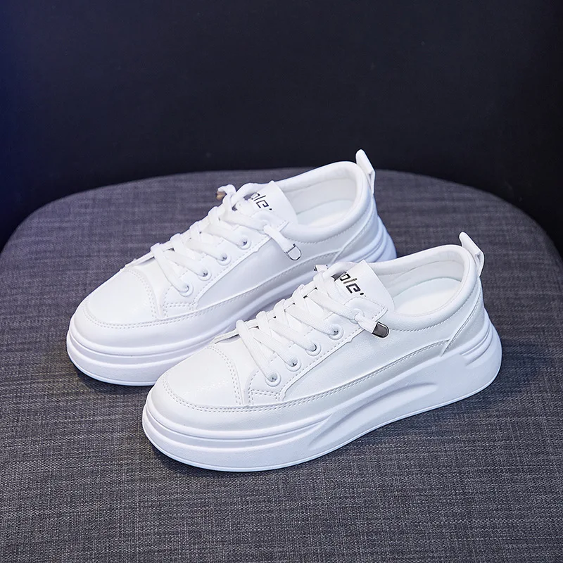 Zapatillas de deporte de moda para mujer joven, zapatos informales de marca, zapatos blancos de suela gruesa de 3cm, A2375, 2021