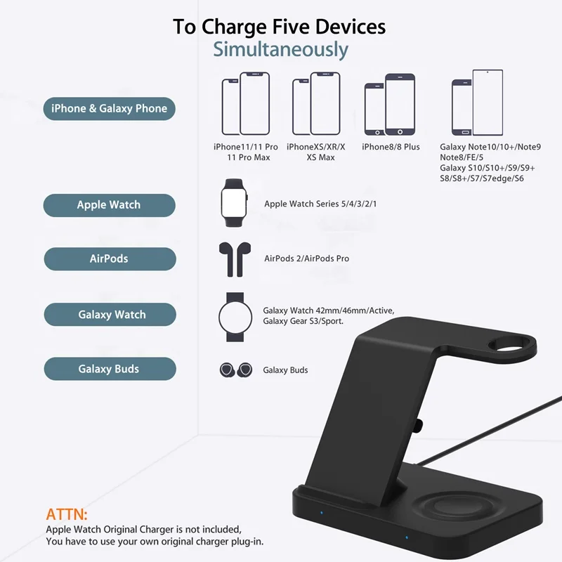 Беспроводное зарядное устройство Tongdaytech 15 Вт для Iphone 11 Pro Max Apple Watch Airpods Pro/2 быстрая