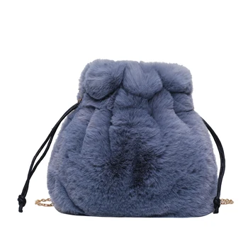 

2019 Winter Fashion New Drawstring Bucket bag High Quality Soft Plush Women's Designer Handbag Chain Shoulder Messenger Bag