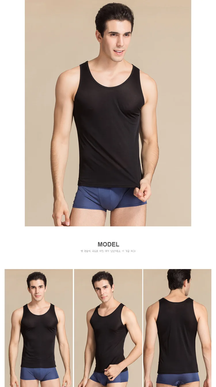 Factory Real Sales Summer Solid-color Silk Men's Vest Comfortable Breathable Mulberry Silk Knitted Sleeveless Vest Bottom Shirt