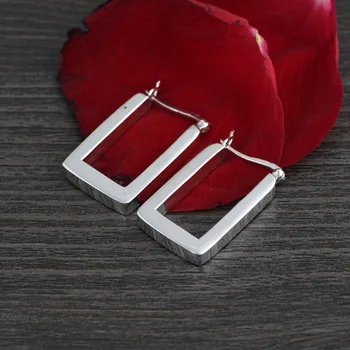 

FNJ 925 Silver Square Hoop Earrings for Women Jewelry 100% Pure S925 Silver Sterling Earring Big Statement