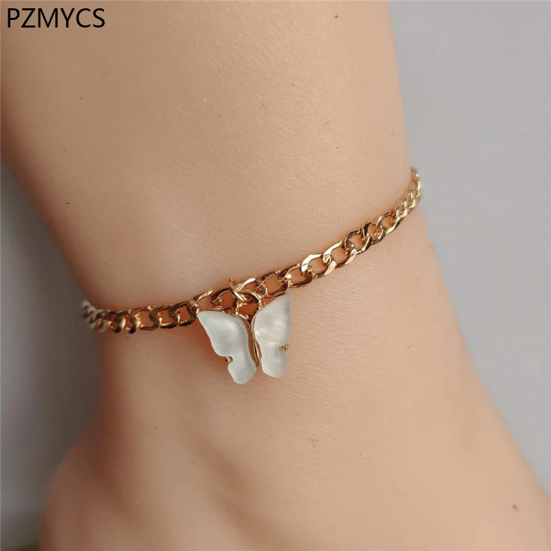 Pzmycs Fashion Cute Butterfly Pendant Anklets For Women Gold Color