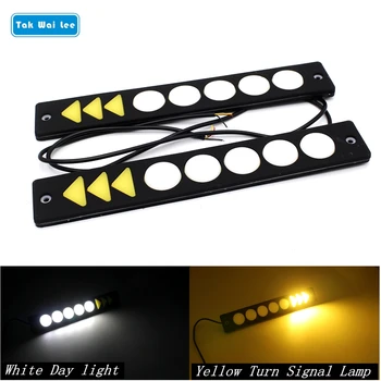 

Tak Wai Lee 2X COB White LED Daytime Running Lights Bar Car Styling Waterproof Flexible Yellow Turn Signal Day Lamp With Stick