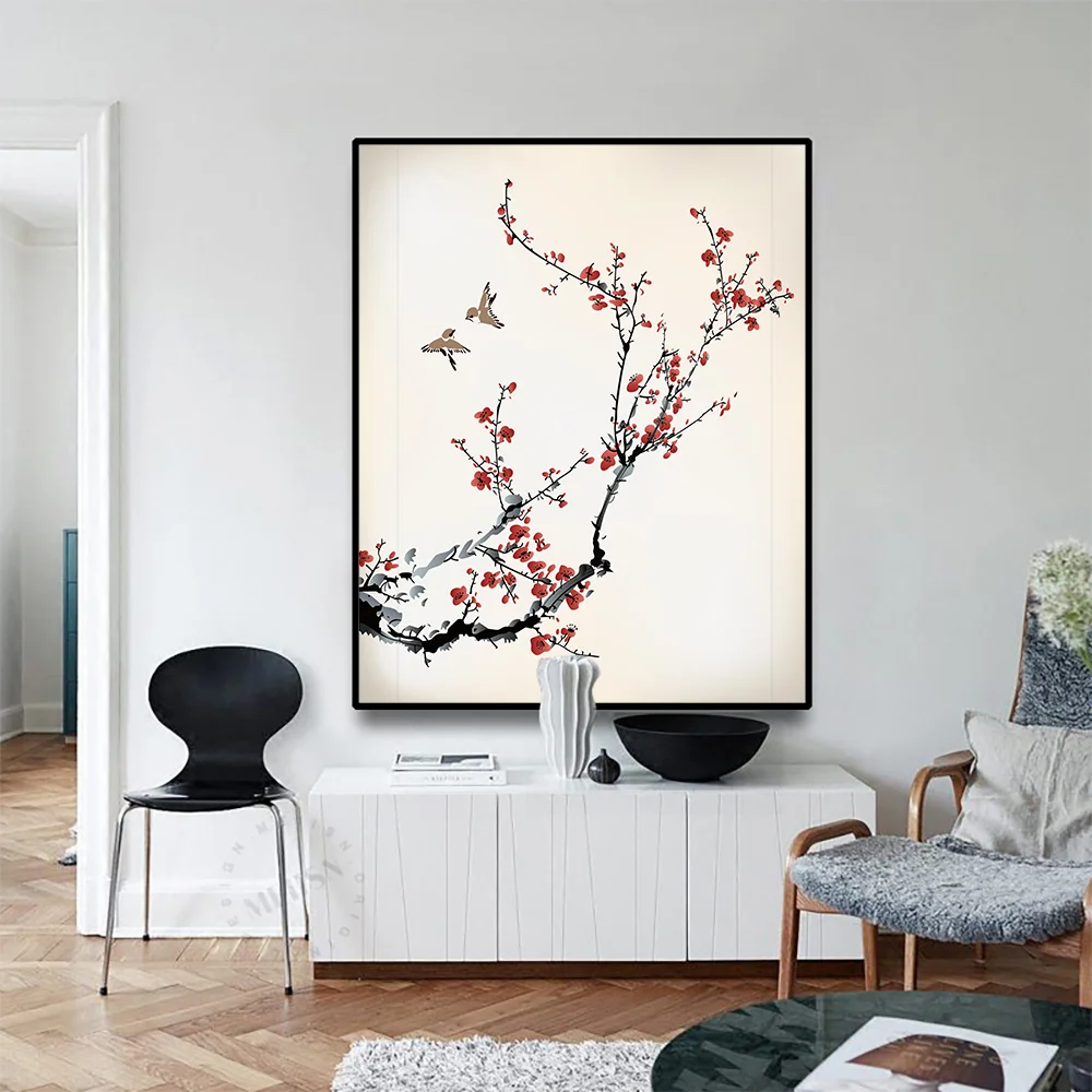 Abstract Tree Chinese Wall Art Canvas Painting Calligraphy Minimalist Style Posters and Prints Wall Picture for Living Room