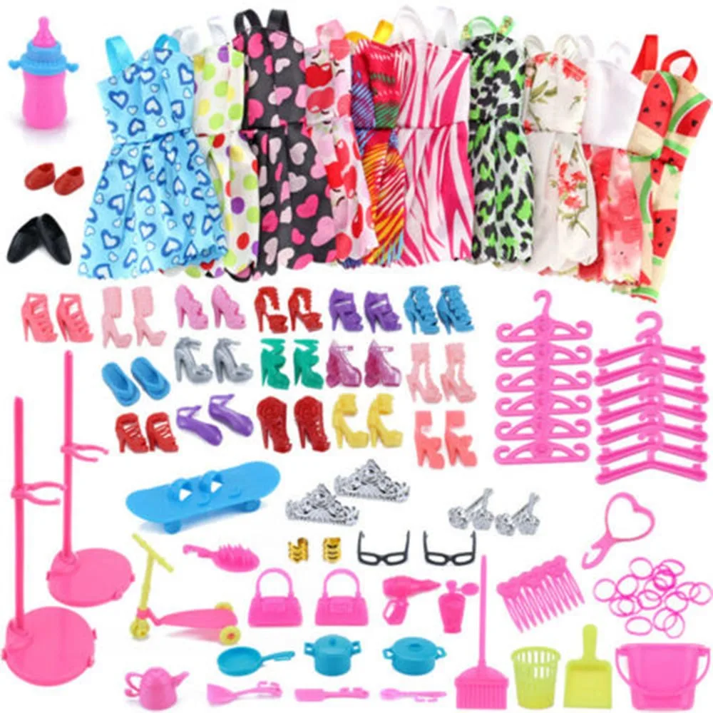 

85pcs/Set Doll Accessories Doll Dresses, Mix Fashion Cute Dress Shoes and jewellery Clothes Accessories for girl gift