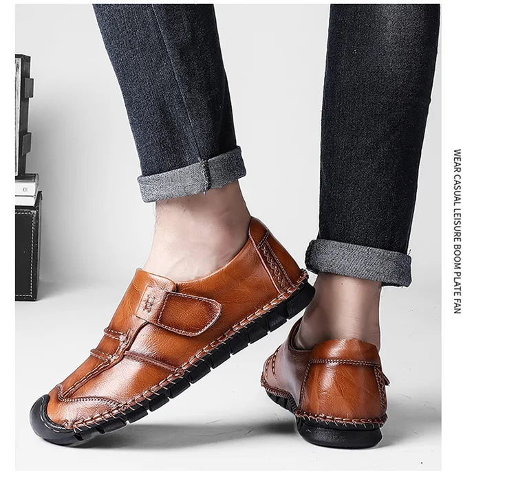 Классические мужские повседневные туфли; мужские кожаные лоферы в стиле ретро; модные мужские мягкие мокасины на липучке; сезон осень; уличная мужская обувь на плоской подошве; размеры 38-48