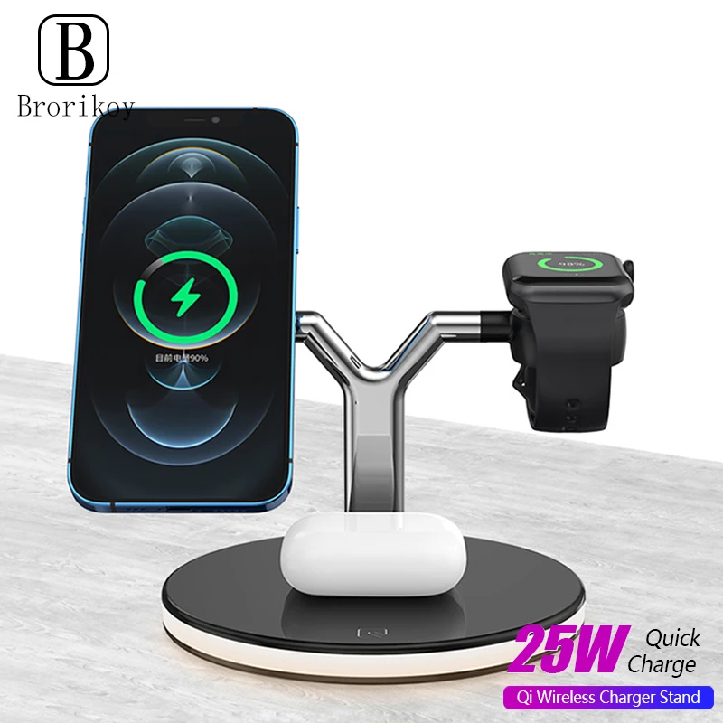 

3 in 1 15W Wireless Magnetic Charger Stand For iPhone 12 11 Max Pro X 8 Wireless Charger Pad for Apple Watch 6 5 4 AirPods 2 Pro