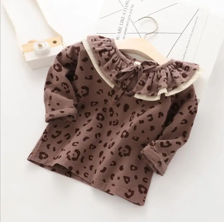 Новинка,, леопардовая рубашка для девочек, Хлопковая весенняя модная блузка для девочек 2-7 лет, HJ235 - Цвет: Коричневый