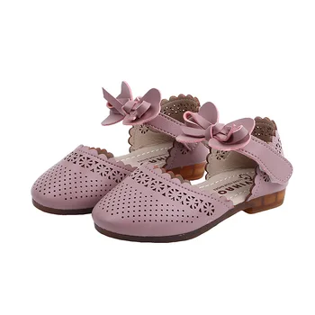 

Spring And Summer New Girls Beach Sandals Soft Bottom Hollow With Bow-knot Shoes For Kids Girl Leather Sweet Cute Princess Shoe