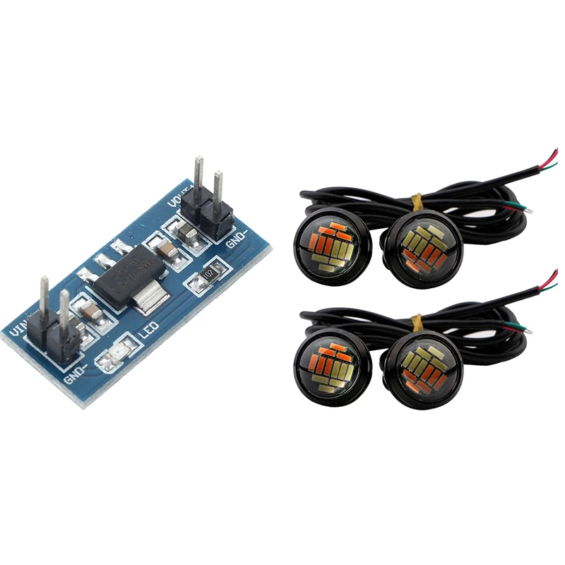 5 Pcs Accessories: 4 Car 12V 23Mm Dual Color Switchback 4014 12 Led Drl Eagle Eye Daytime Light & 1 6.0V-12V To 5V AMS11 | Электроника