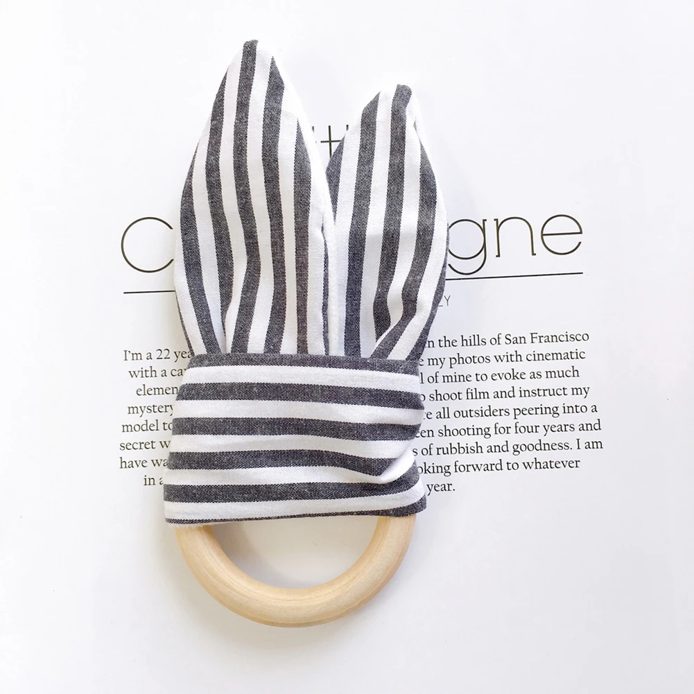 Soft Newborn Baby Teethers Wooden Ring Baby Bunny Ear Teether Teething Toy Rabbit Ear Safe Soothing Chew Shower Gift New