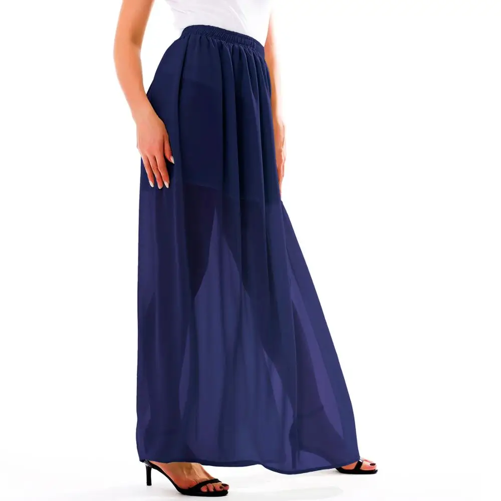 Navy blue EdspLovd, женская сексуальная шифоновая юбка с разрезом, с эластичной талией, сексуальная полупрозрачная юбка и короткая подкладка, пляжная юбка, AZS204 - Цвет: Navy blue