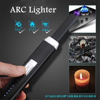 

New Arc Windproof Plasma Electronic USB Recharge Kitchen BBQ Display Power Electric Candles Lighter Gas Stove Ignition Camping