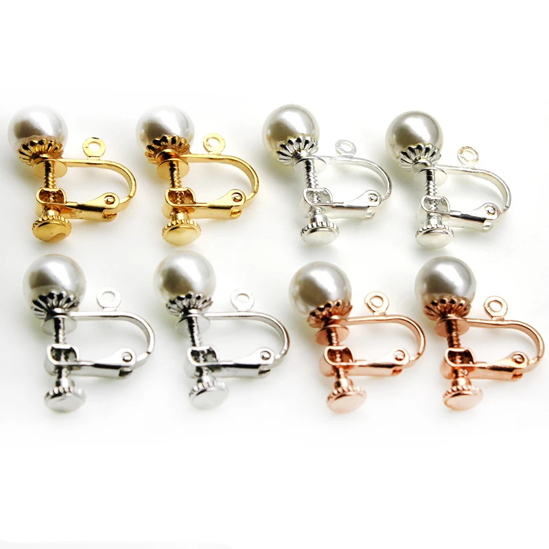 Uds. De pendientes de tornillo con broche, Base de perla, Clip en pendientes, sin perforación, ajuste de accesorios para fabricación de joyas DIY|Piezas de y matarial de joyería| -