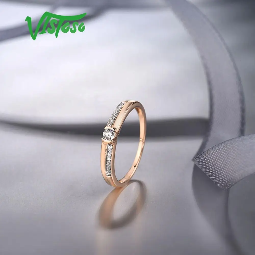 VISTOSO, золотые кольца для женщин, настоящее кольцо из розового золота 14 к 585 пробы, сверкающие бриллианты, кольца для помолвки, юбилей, хорошее ювелирное изделие